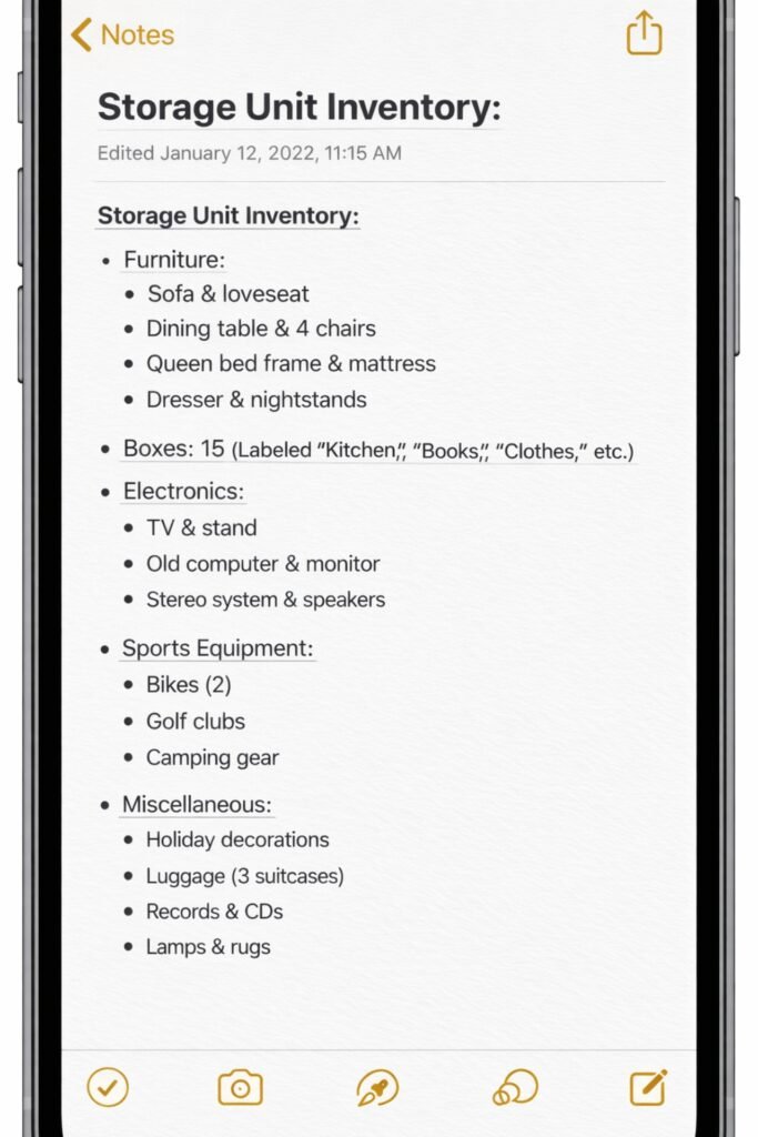 storage inventory list on phone