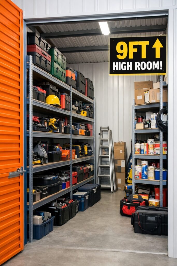 Trade tools and equipment stored in a Brown Box indoor unit