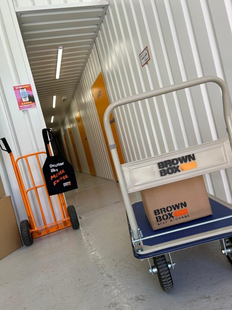 brown box trolley sack truck and brown box boxes
